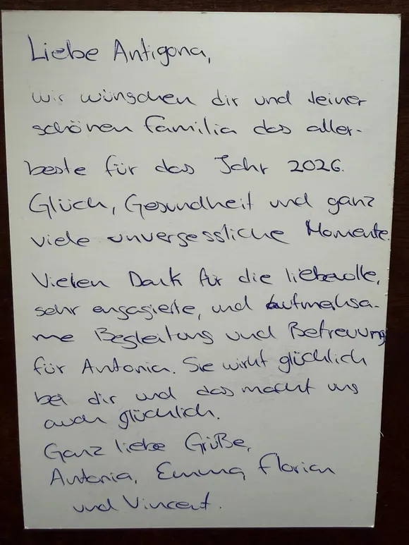 Handgeschriebener Brief von Eltern an das Bildungsnest