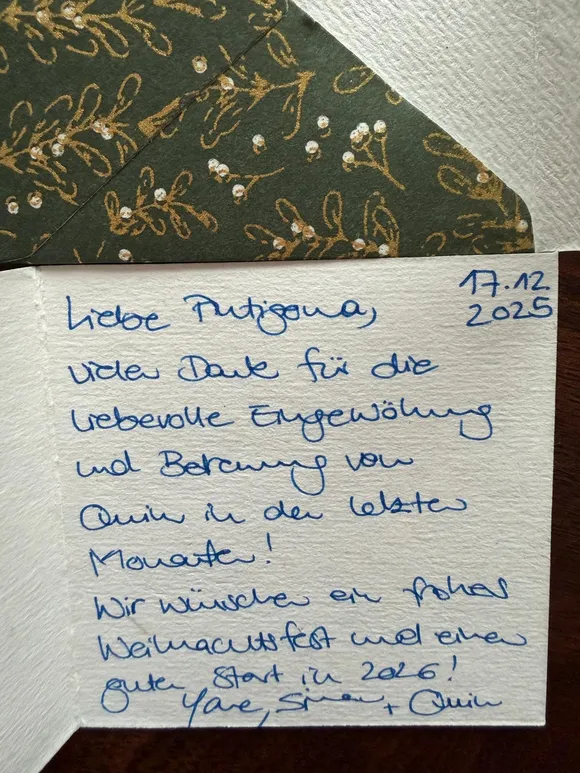 Weihnachtskarte mit Dank an Tagesmutter Antigona